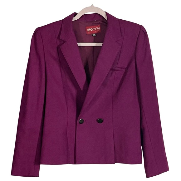 VTG Sasson Wool Blazer Sz 10 Magenta Cropped Double Breasted 80s‎ Paris NY - Picture 2 of 16